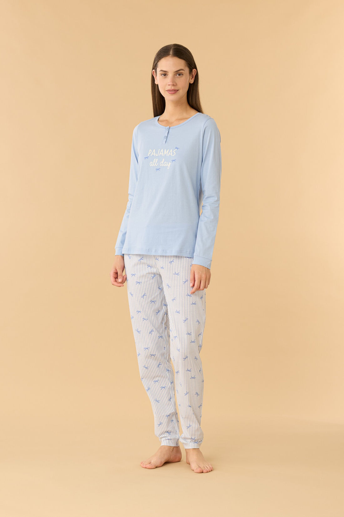 Pigiama donna lungo in cotone stripes art. FA9462 - Noidinotte