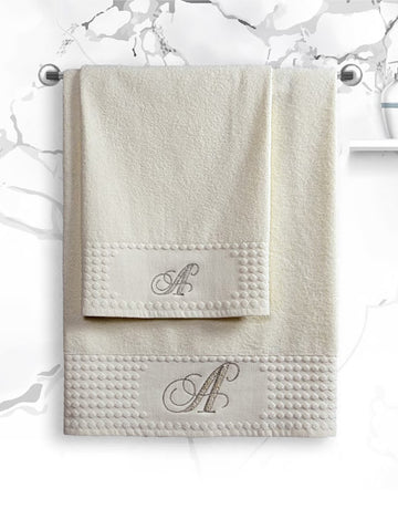 Asciugamani 1+1 in spugna art. Alfabeto - Vingi