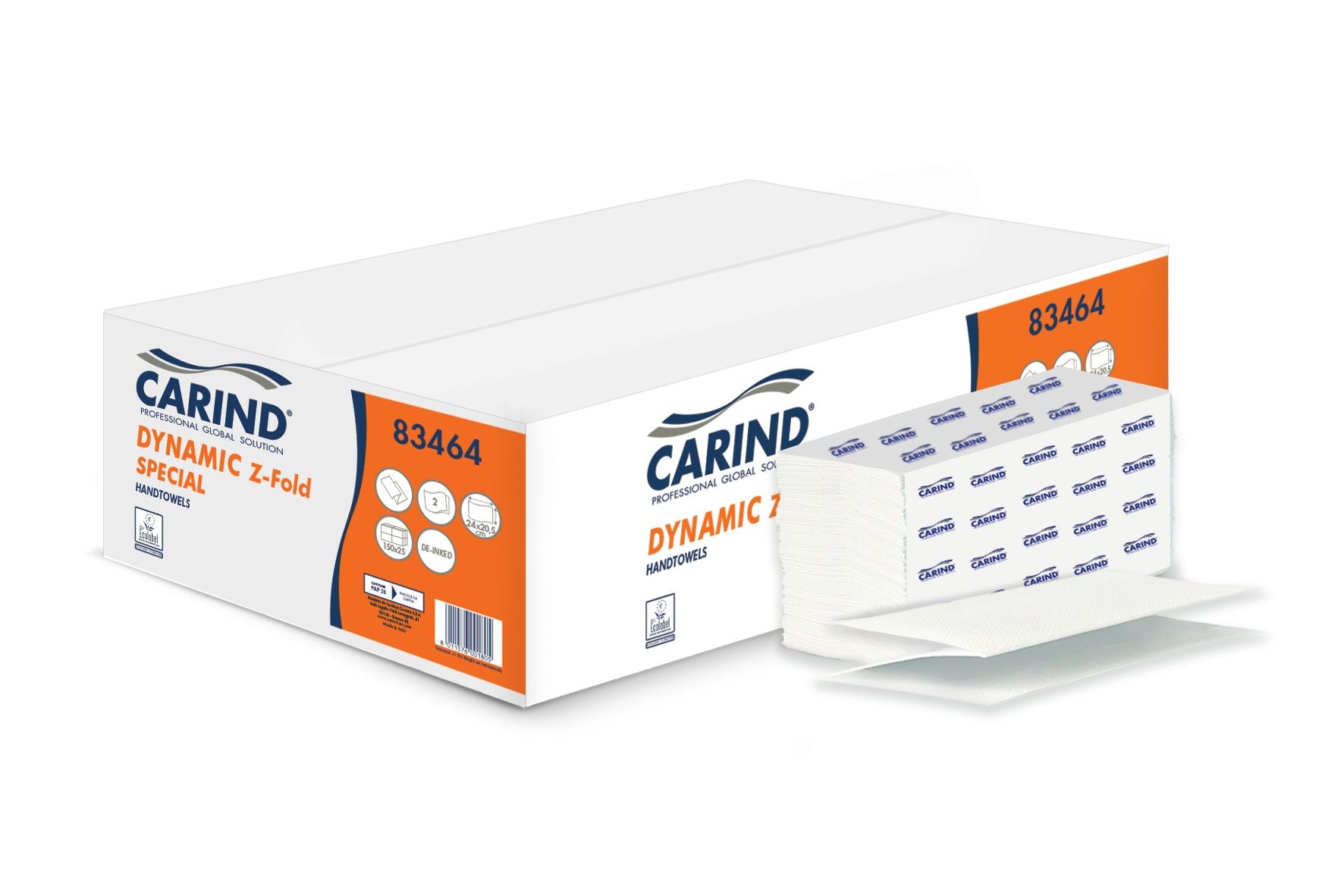 Asciugamani carta piegate a "Z” da 2 veli cm.21,5x24 cartone da 25 conf. da 150 fogli - DYNAMIC 83464 - Carind