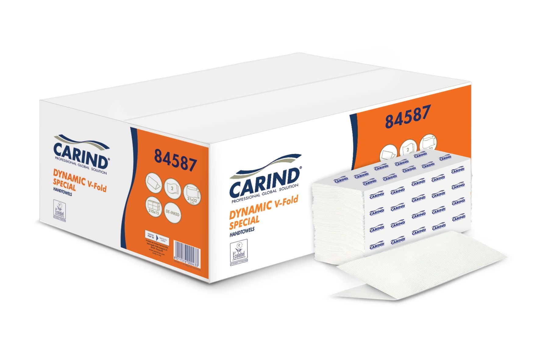 Carta Asciugamani piegata V da 2 veli pura cellulosa mis. 206x210 mm. BOX 15 cf. da 210 art. 84596 - Carind