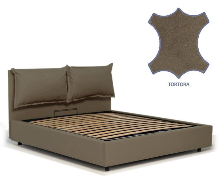 Letto contenitore MATRIMONIALE tipo TRIO modello ATLANTIS profondo 20 cm, con comoda testiera in ecopelle e rete a doghe con doppio longherone centrale.