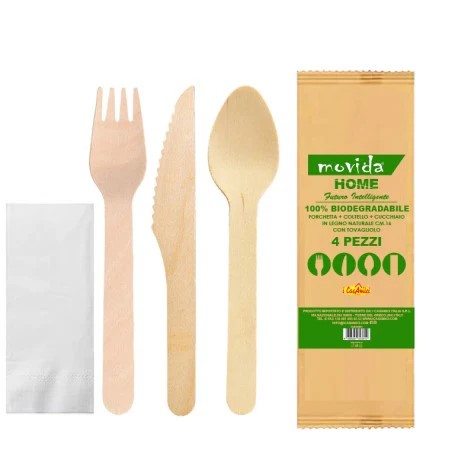 Set con Forchetta, cucchiaio, coltello, tovagliolo bio Set 500 pezzi