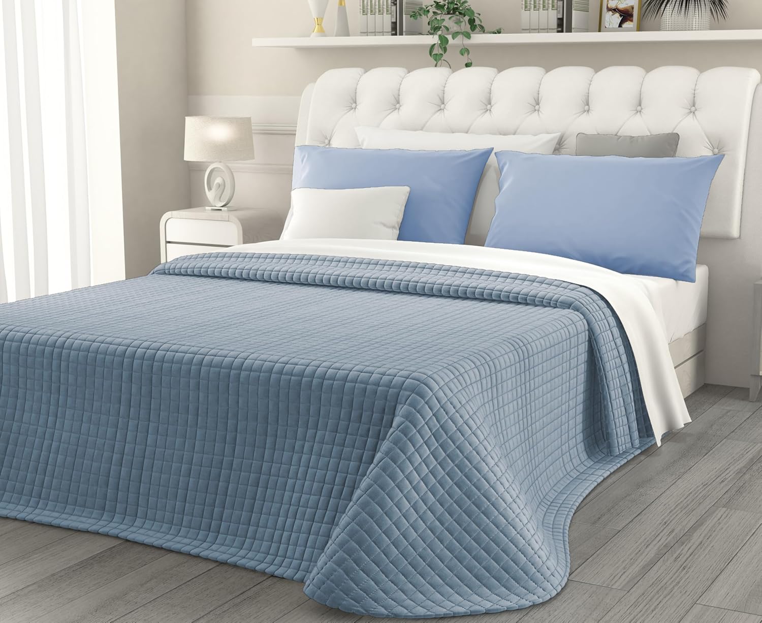 Copriletto trapuntato in velluto art. Lulu polvere - Maestri Cotonieri