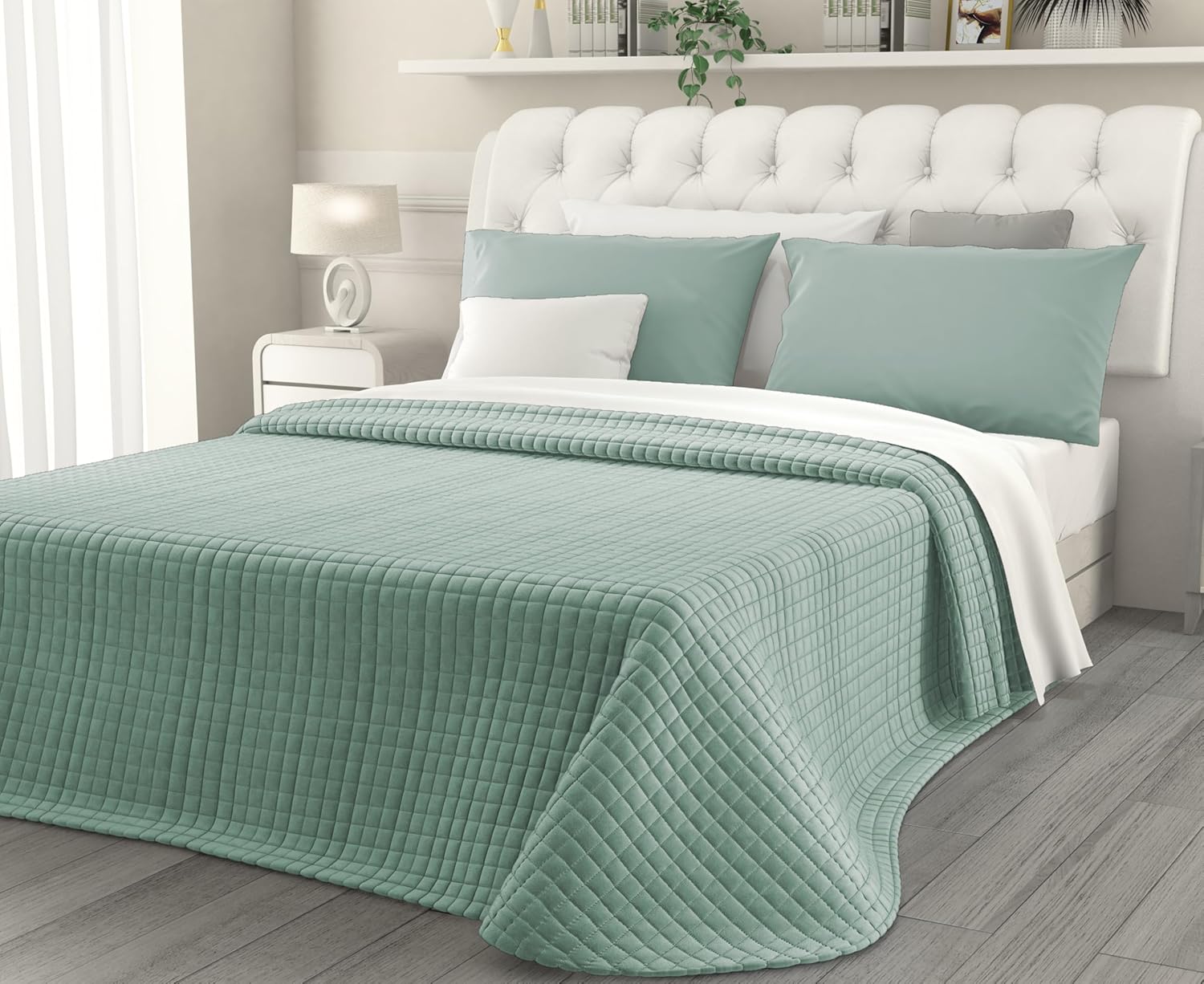 Copriletto trapuntato in velluto art. Lulu Verde - Maestri Cotonieri