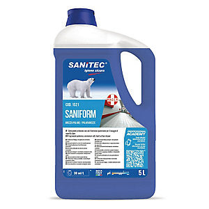 Detergente sgrassante professionale da 5 litri SANIFORM con Sali d’ammonio quaternario per lavaggio superfici dure utilizzabile anche con lavapavimenti - Sanitec