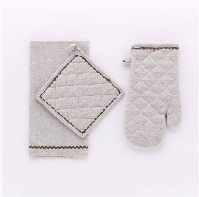 Presina guanto e strofinaccio in cotone - set cucina da 3 pz. art. Country - Linea Oro