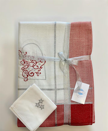 Tovaglia natalizia in lino con tovaglioli art. Stella