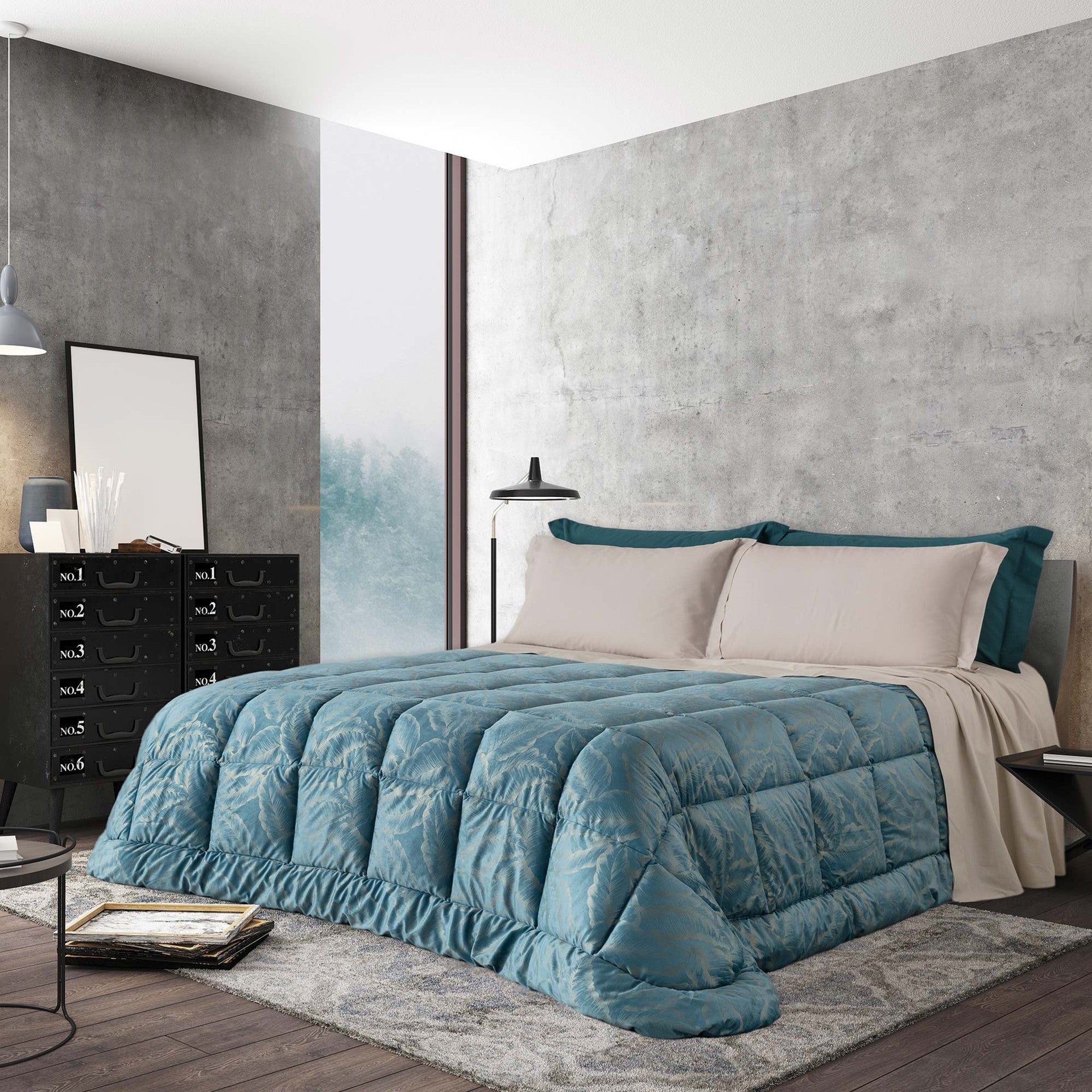 Trapunta in velluto art. Foil Jacaranda Ottanio - Linea Oro