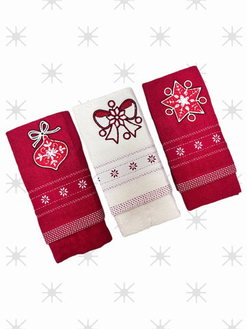 Tris di strofinacci natalizi art. fiocco bianco - Vingi