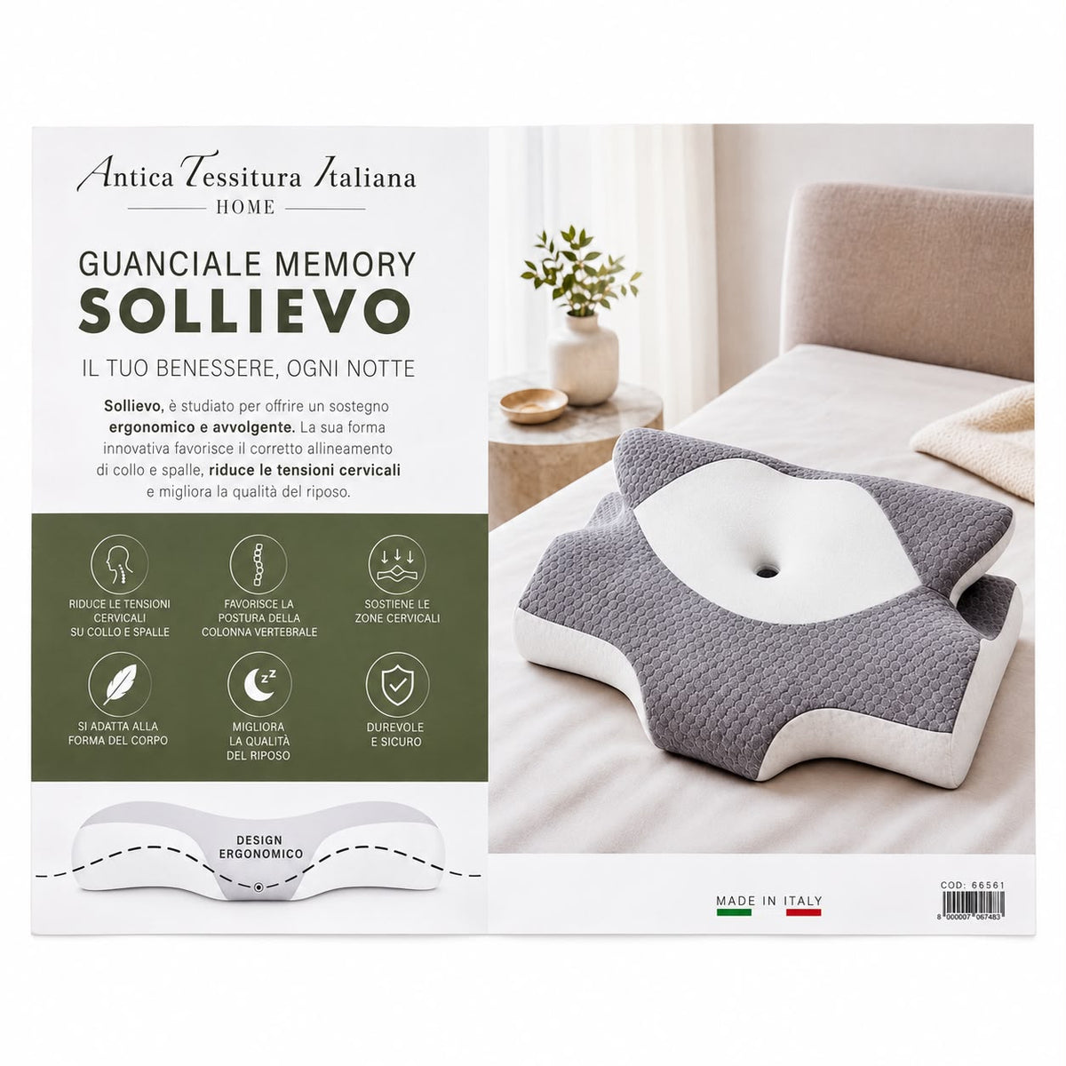 Guanciale cuscino memory art. Sollievo - Antica Tessitura Italiana