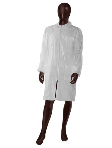 Camice monouso TNT da 50 g/mq - con colletto, tasche e chiusura frontale con ZIP - DPI ctg. I – Bianco - art. 14050 - Ajsia