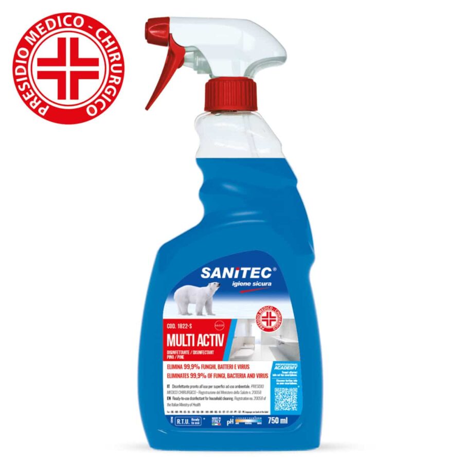 Disinfettante con alcool multi superfice uso ambientale Multi activ da 750  ml Spray - SANITEC 1822-s - Di Lauro Tendaggi